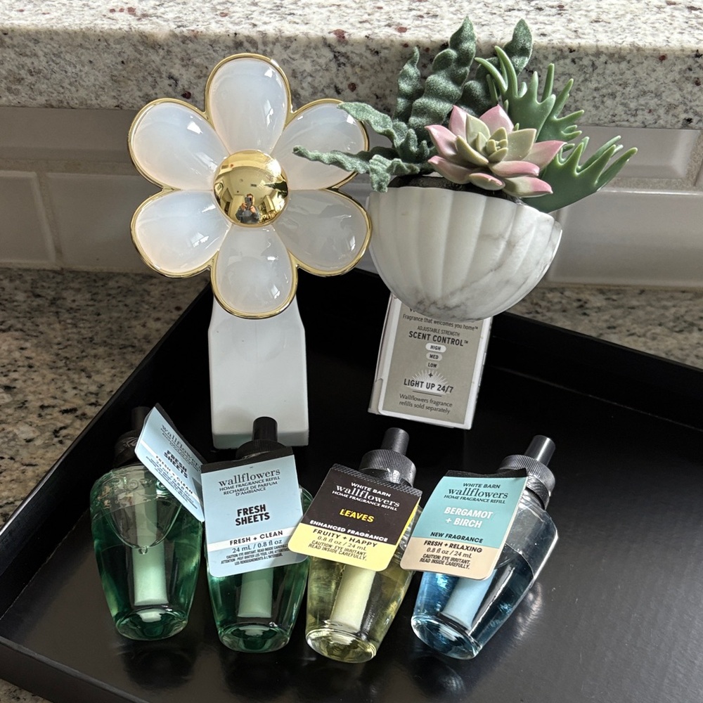 Bath & Body Works White Flower and Green Succulent Wallflower Set